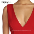 Plunging V Neckline Strap Connect V Back Royal Evening Ethnic Hot Red Dinner Dress